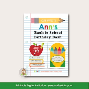 Back to School Invitation Printable | Teacher Open House | Cute School Birthday Party | Back to School Bash | School Supplies Invite