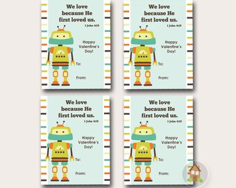 Robot Valentine Card, Kids Valentine Party Exchange, Christian Boy Valentines