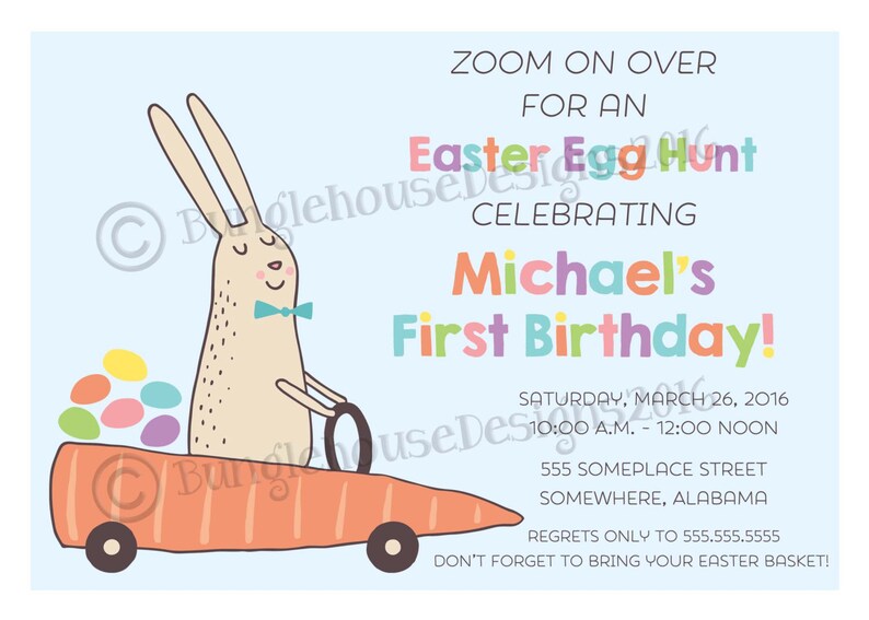 Easter Egg Hunt Invitation Egg Hunt Birthday Party Printable Easter Bunny Invitation Cute Easter Rabbit in Carrot Car DIY PRINTABLE image 3