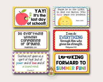 End of the Year Lunch Box Notes with Scriptures and Christian Messages, Printable Lunchbox Cards for Kids