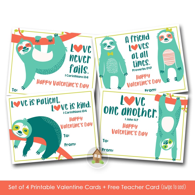Sloth Valentines Christian Valentine Cards Scripture | Etsy