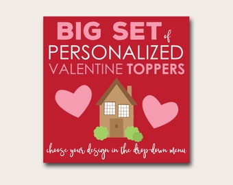 Big Set of Personalized Printable Valentine Treat Bag Toppers by Bunglehouse Designs