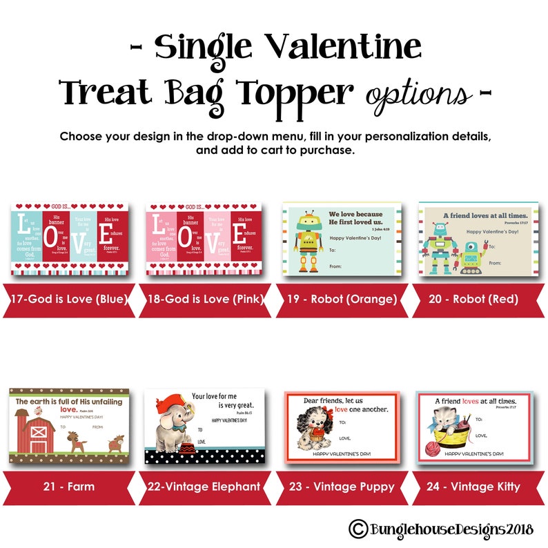 One Single Personalized Valentine Treat Bag Topper by Bunglehouse Designs DIY Printable Valentines Receive via email within 48 hours image 5