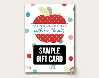 For A Very Special Teacher | Printable Teacher Appreciation Gift Card Holder | Digital Last Minute Download | Cute Apple Card