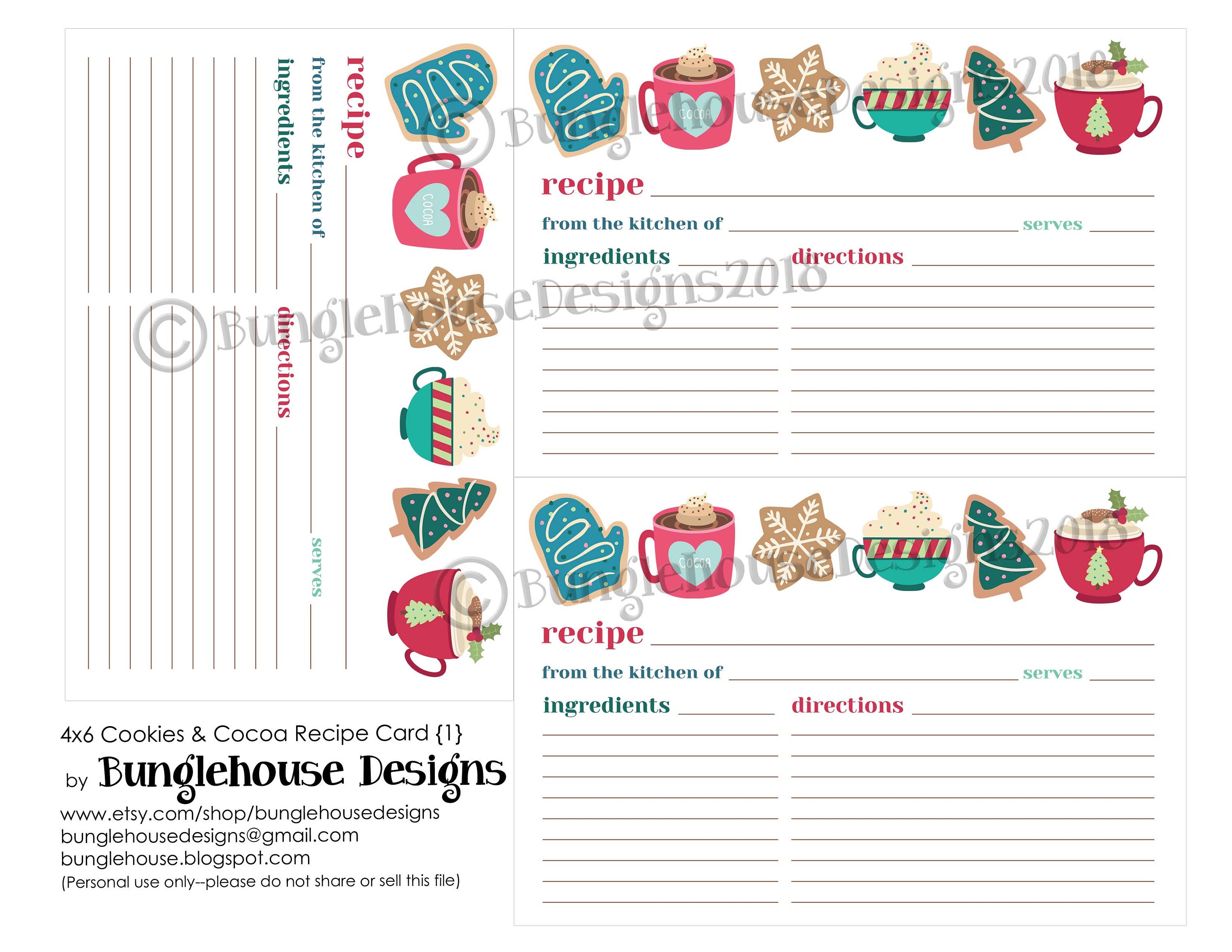 Instant Download Christmas Cookies and Cocoa Recipe Cards | Etsy