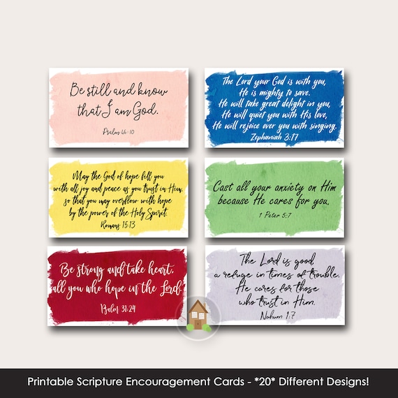 Bible Verse Encouragement Cards | Printable Scripture Memory Verses | Watercolor Lunch Notes Teens | Encouraging Scriptures | DIY PRINTABLE
