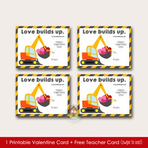 Construction Valentine Card | Bulldozer Valentine | DIY PRINTABLE | Boys Valentines | Christian, Bible Verse Valentine | Instant Download