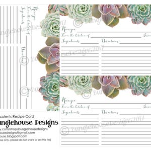 Succulents Recipe Card | Printable Recipe Cards | Instant Download ...