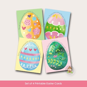 Tarjetas de Pascua imprimibles con escrituras / Hermosas tarjetas de Pascua religiosas cristianas con huevos de acuarela para imprimir