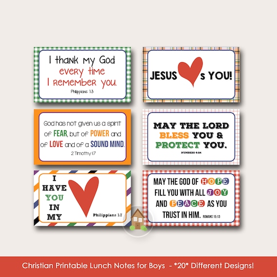 Printable Lunch Notes for Boys | Bible Verse Encouragement Cards for School Kids