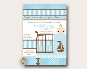 Printable Baby Shower Invitation for Boy | Patchwork Crib Digital Invitation with Scripture Verse