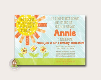 Sunshine Birthday Party Invitation | Little Sunshine Baby Shower | This is the Day | You are My Sunshine Printable Invite