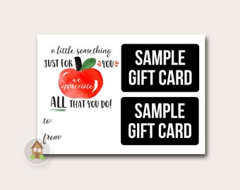 Teacher Appreciation Printable for 2 Gift Cards | Year End Teacher Gift | Last Minute Gift Card Holder for School | Download Now