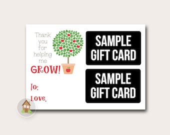 Thank You for Helping Me Grow | Printable Gift Card Holder that Holds 2 Gift Cards | End of Year Teacher Gift