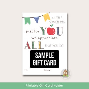 Teacher Appreciation Printable Gift Card Holder | End of the Year Teacher Gift | Last Minute Gift for School Teachers and Staff