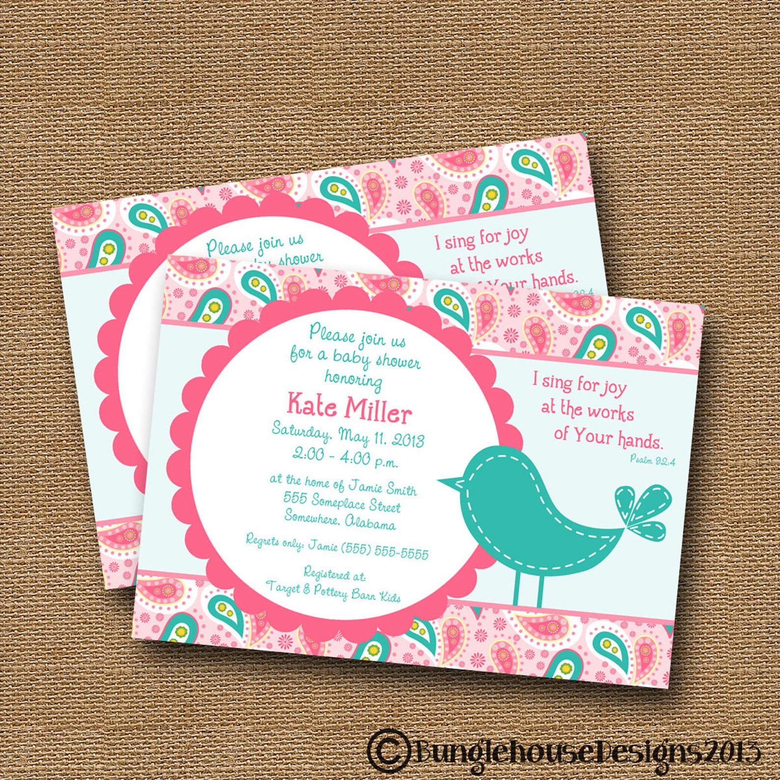 Bird Baby Shower Invitation Baby Girl Shower Invite Pink & Etsy