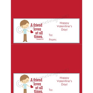 Valentine Party Favor Bag Topper, A Friend Loves at All Times, Proverbs 17:17 Friend Valentine for Boys image 8