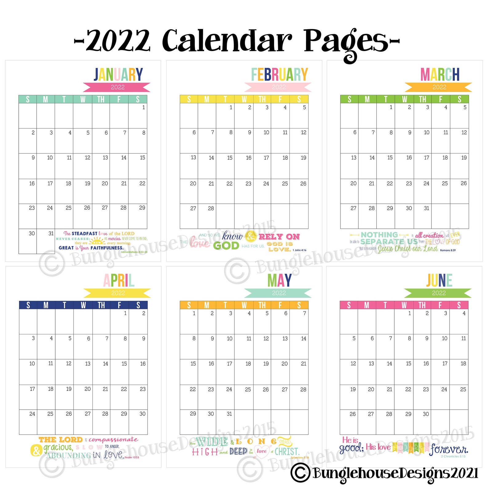 Instant Download Printable Calendar for 2022 Planner | Etsy