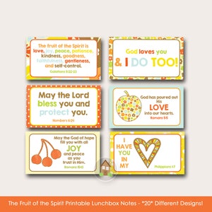 Notas cristianas imprimibles para la lonchera / Notas bíblicas para la lonchera / Notas de amor con versículos bíblicos para el almuerzo para niños / Fruto del Espíritu / DIY IMPRIMIBLE