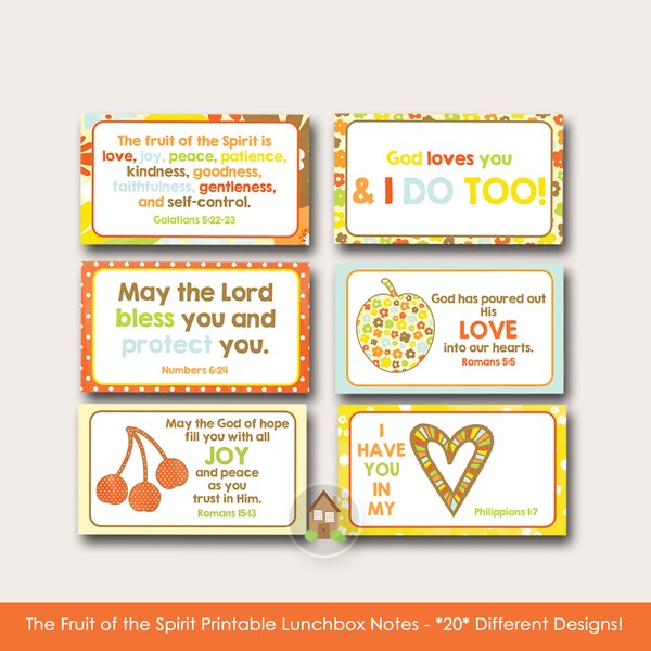 Christian Printable Lunchbox Notes | Scripture Lunch Box Notes | Bible Verse Lunch Love Notes for Kids | Fruit of the Spirit | DIY PRINTABLE