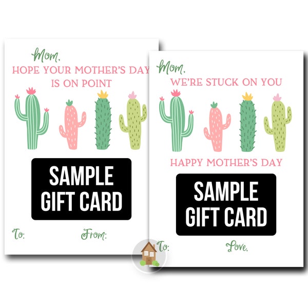 Cute Cactus Puns Printable Gift Card Holders for Mother's Day