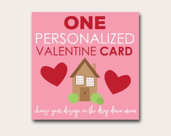 One Single Personalized Valentine Card by bunglehousedesigns | Receive via email within 48 hours | DIY PRINTABLE