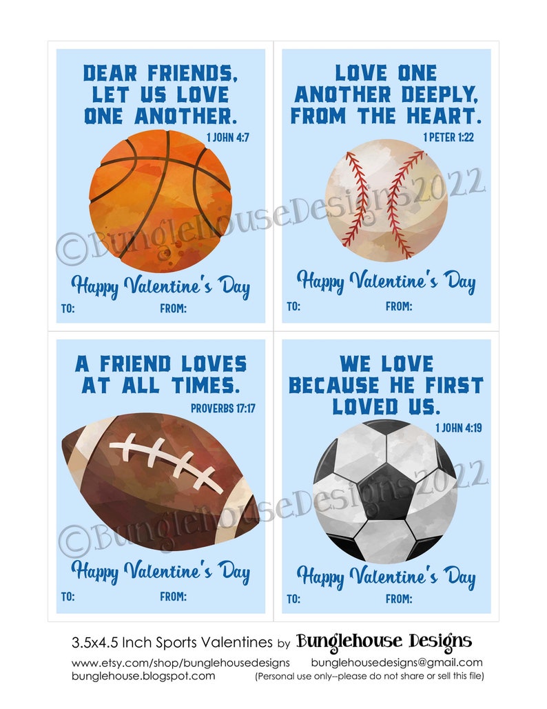 Sports Valentines with Bible Verses Baseball, Football, Basketball and Soccer Valentine Cards Christian Valentines for Boys image 6