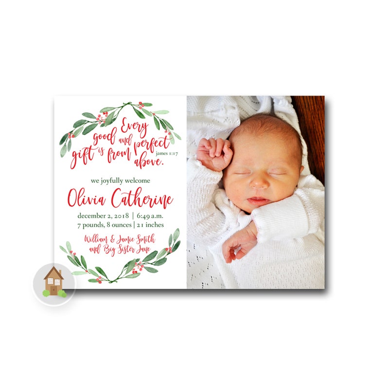 Elegant Christmas Birth Announcement Religious Scripture Etsy