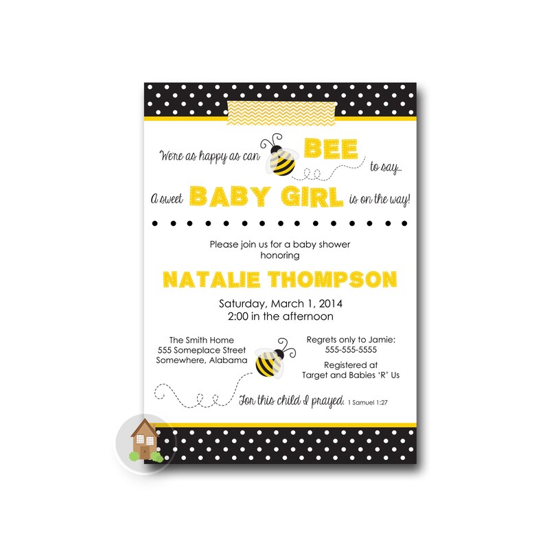 Bee Baby Shower Invitation Bumble Bee Party Gender Neutral Baby Shower Christian Shower Invite Black and White DIY PRINTABLE image 10