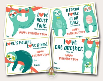 Sloth Valentines | Christian Valentine Cards | Scripture Valentines | Cute Sloth Valentine Exchange Cards | DIY PRINTABLE