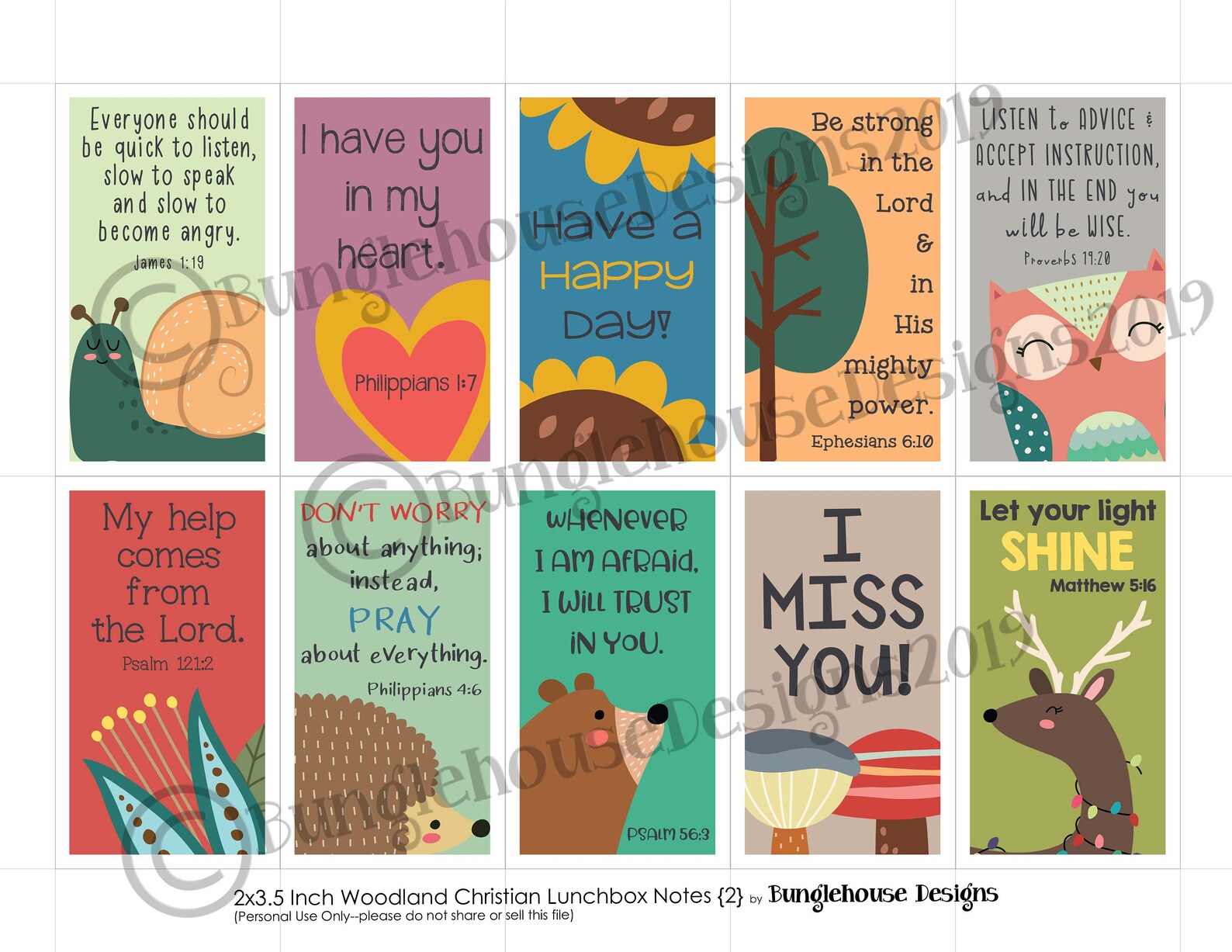 Christian Lunch Box Notes for Kids | Cute Printable Woodland Themed ...