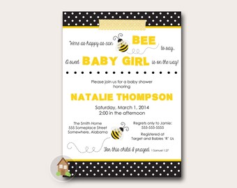 Bee Baby Shower Invitation | Bumble Bee Party  | Gender Neutral Baby Shower | Christian Shower Invite | Black and White | DIY PRINTABLE