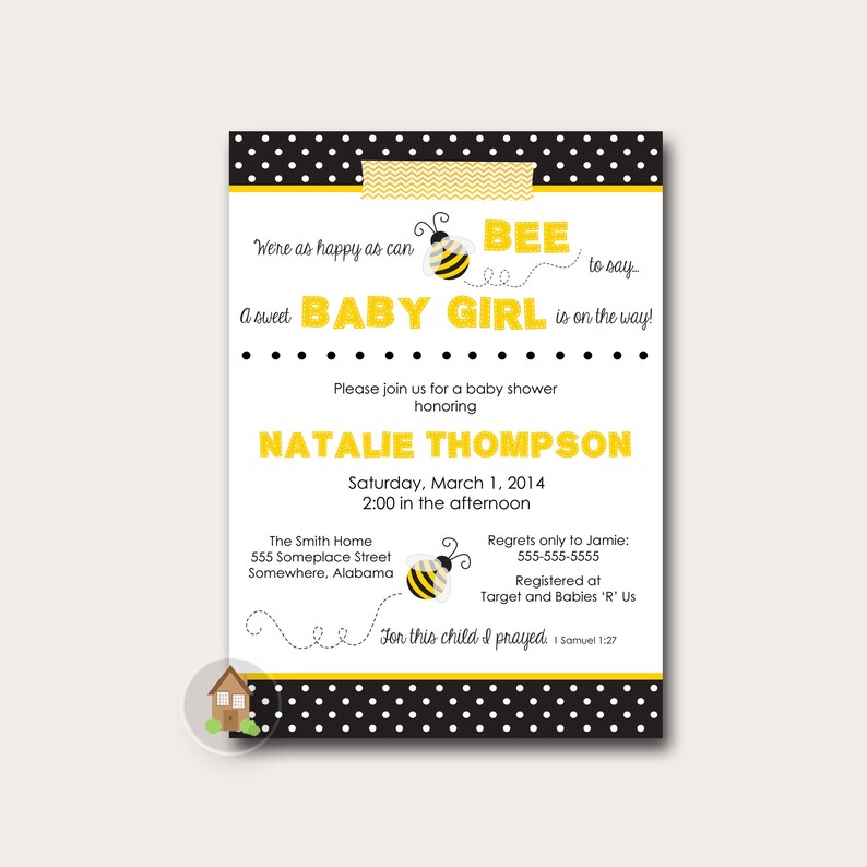 Bee Baby Shower Invitation Bumble Bee Party Gender Neutral Baby Shower Christian Shower Invite Black and White DIY PRINTABLE image 1