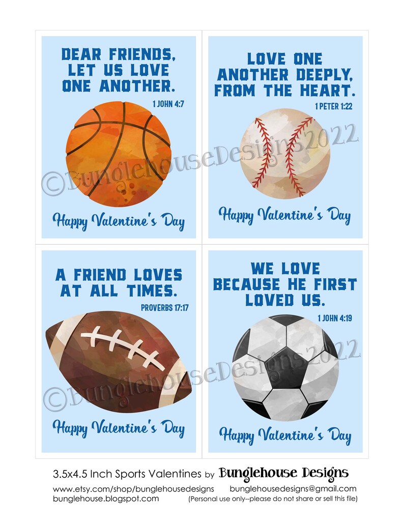 Sports Valentines with Bible Verses Baseball, Football, Basketball and Soccer Valentine Cards Christian Valentines for Boys image 5