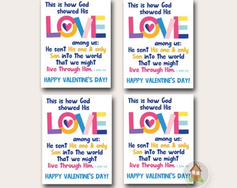 God's Love Valentine | 1 John 4:9 | This is How God Showed His Love Among Us | Cute Colorblock Printable Scripture Valentine