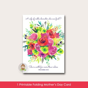 Fête des Mères imprimable Plus que des rubis | Carte florale aquarelle pour femme de son mari | Proverbes 31:10