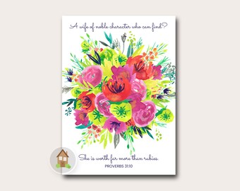 More Than Rubies Printable Mother's Day Card | Watercolor Floral Card for Wife from Husband | Proverbs 31:10 Scripture