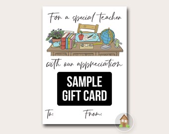 Special Teacher Printable Gift Card Holder | Teacher's Desk End of the Year Gift Card | Digital Last Minute Teacher Appreciation