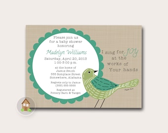 Sweet Bird Baby Shower Printable Invitation with Bible Verse