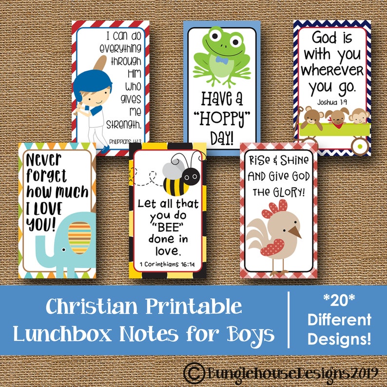 Printable Lunchbox Notes for Boys | Christian Encouragement Cards for ...