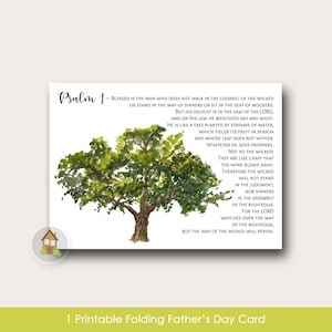 Tarjeta del Día del Padre Cristiano / Tarjeta Imprimible del Día del Padre Religioso / Tarjeta de las Escrituras del Salmo 1 / Día del Padre de Último Minuto / DIY IMPRIMIBLE