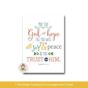 Tarjeta de aliento del versículo bíblico / Tarjeta de felicitación cristiana imprimible / Tarjeta de esperanza de las Escrituras / DIY IMPRIMIBLE / Dios de la esperanza, Tarjeta de Romanos 15:13