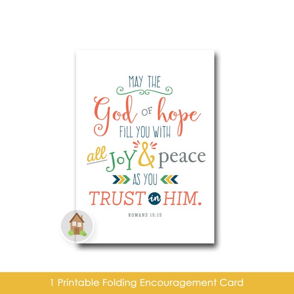 Bible Verse Encouragement Card | Printable Christian Greeting Card | Scripture Hope Card | DIY PRINTABLE | God of Hope, Romans 15:13 Card