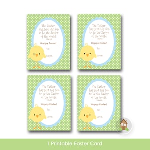Kinder Osterkarte zum Ausdrucken | Osterküken Printable | Zum Selbermachen | Schrift, Bibel Vers Osterkarte für Kinder | 1 Johannes 4,14 Karte
