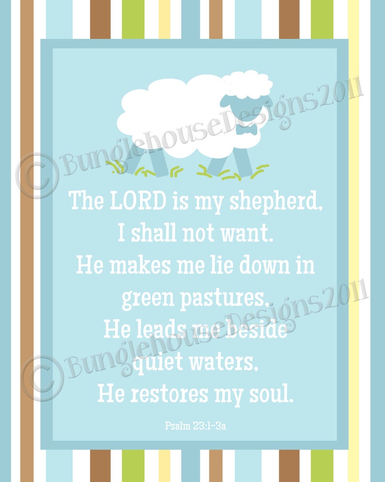 Baby Boy Psalm 23 Nursery Art The Lord is My Shepherd 8x10 Printable Scripture Wall Art Digital Gallery Wall Printable image 3