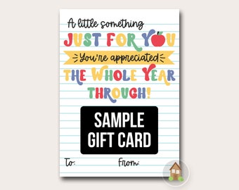 Printable Gift Card Holder for Teacher, School Staff | You're Appreciated the Whole Year Through | Retro Apple Teacher Appreciation Gift