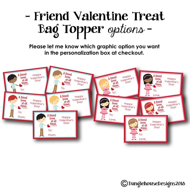 One Single Personalized Valentine Treat Bag Topper by Bunglehouse Designs DIY Printable Valentines Receive via email within 48 hours image 8