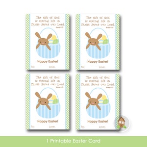 Kinder Osterkarte | Osterkorb & Hasenkarte | DIY PRINTABLE | Schrift, Bibelvers Ostern für Kinder | Römer 6:23 Ostern Printable