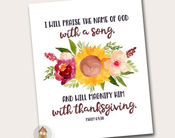 Sunflower Thanksgiving Printable Scripture Wall Art | Fall, Thanksgiving 8x10 Digital Art