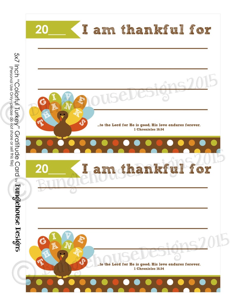I Am Thankful for Printable Gratitude Cards Thanksgiving | Etsy